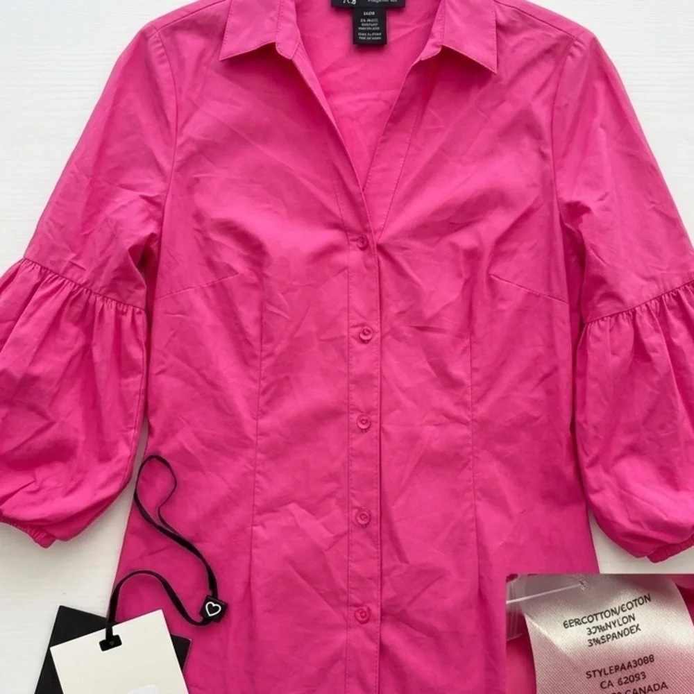 ALISON SHERI Hot Pink Button-Front Blouse with Bell Sleeves - NWT - Size M - Picture 6 of 6